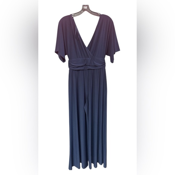 Eliza J Blue Plunge Dolman Sleeve Maxi Gown. PALAZO - Picture 3 of 6